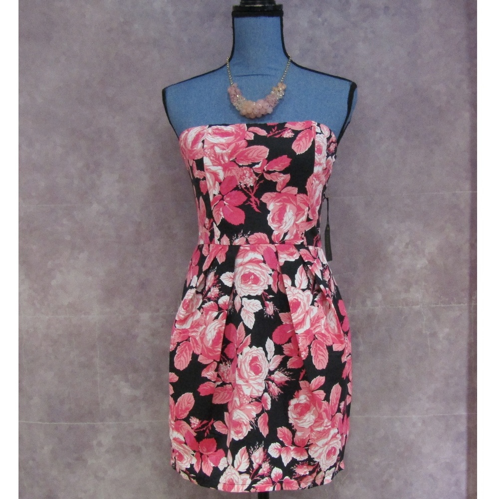 NEW Forever 21 Pink Rose Strapless Dress Size M
